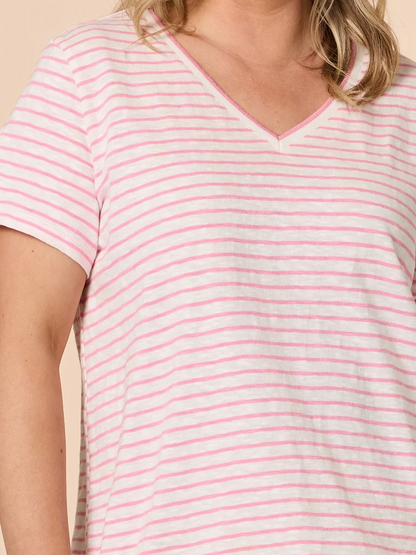 Threadz Tonic Stripe Tee - Pink/White