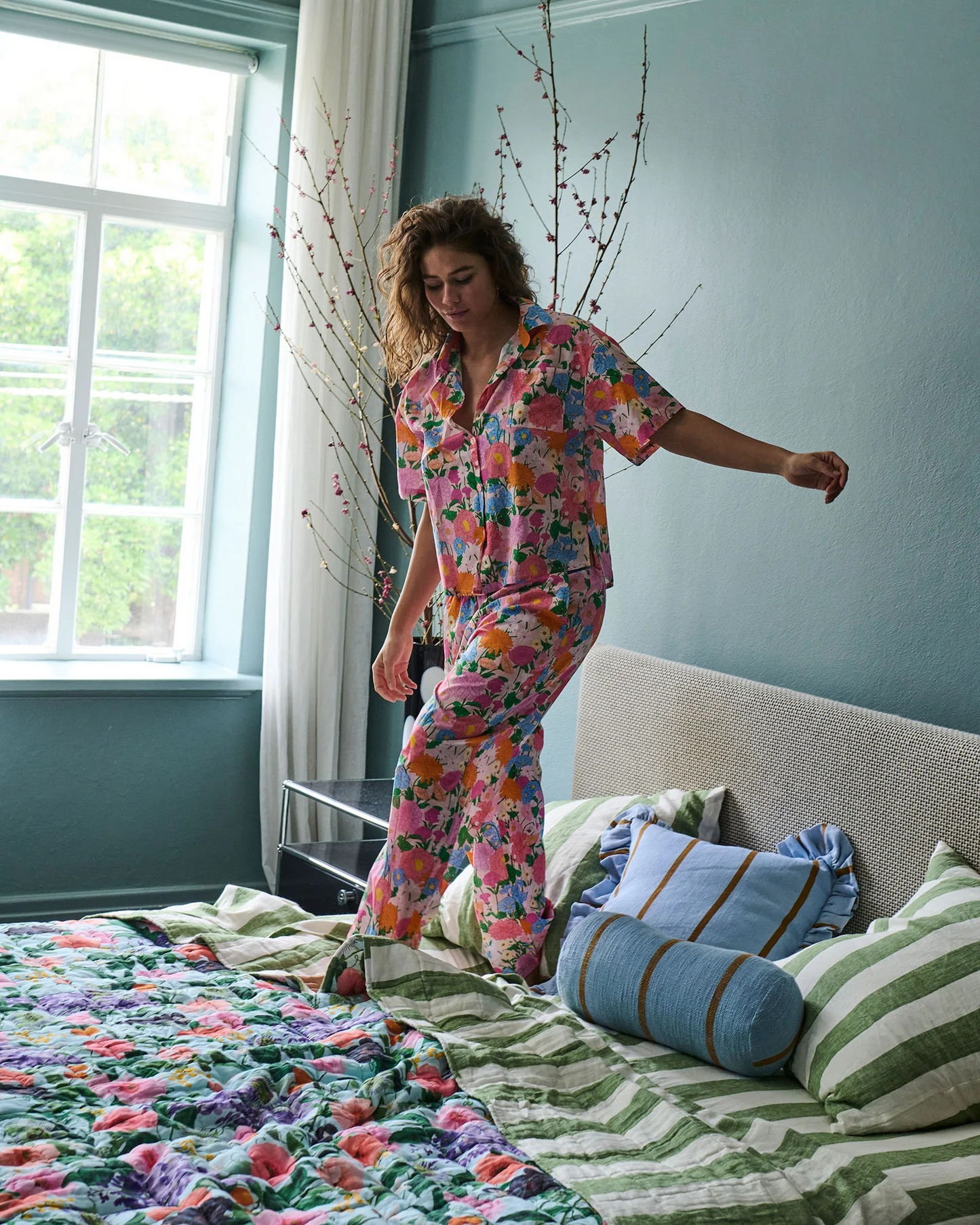 Kip And Co Follow The Sun Adult Organic Cotton Short Sleeve Shirt & Pant PJ Set