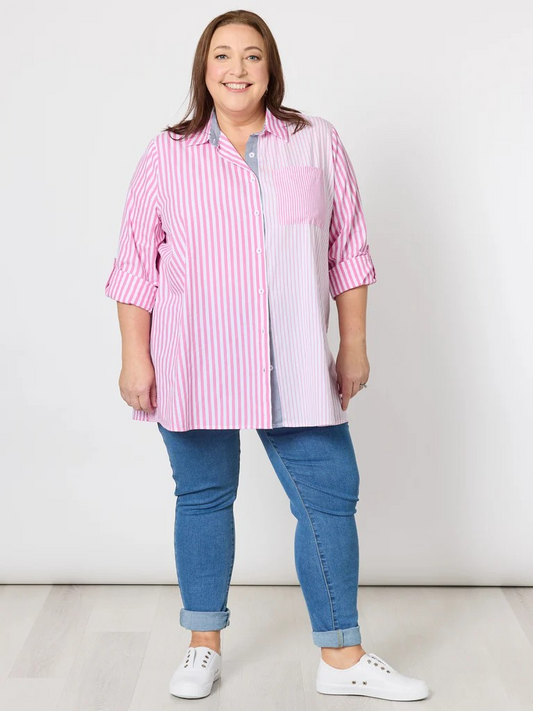 Threadz Skyler Stripe Shirt - Pink/White