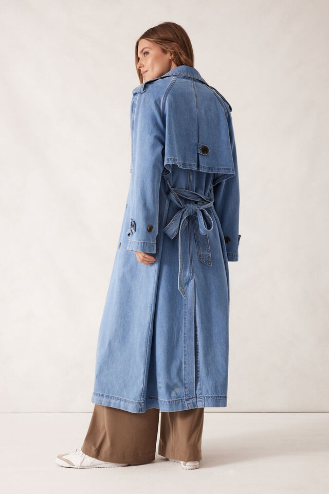 Ceres Life Longline Trench Coat Vintage Blue