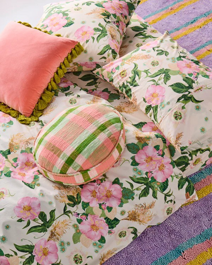 Kip and Co Pistachio Tartan Woven Pea Cushion
