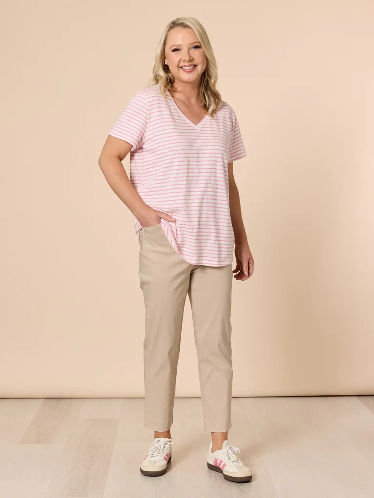 Threadz Tonic Stripe Tee - Pink/White