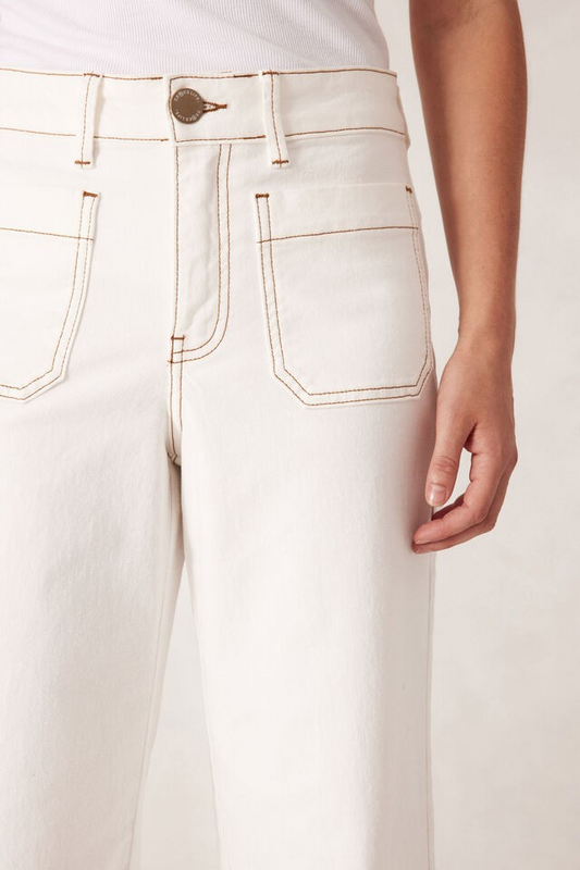 Ceres Life Wide Leg Patch Pocket Jeans Ecru
