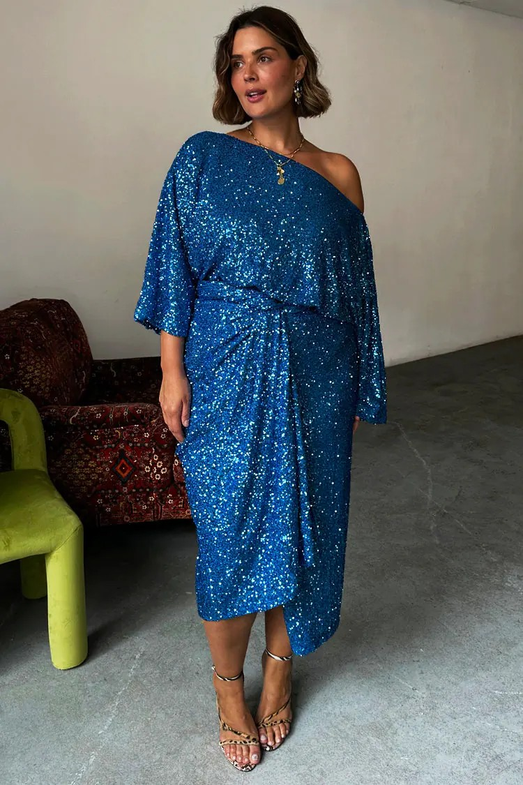Never Fully Dressed  Blue Sequin Jasper Wrap Skirt