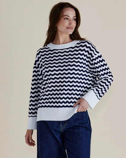 Betty Basics Ember Knit Jumper Navy and White