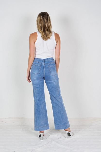Wakee Denim - 7147 Front Patch Pocket Mid Blue Jean