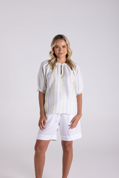 Two T's Multistripe Linen Shorts