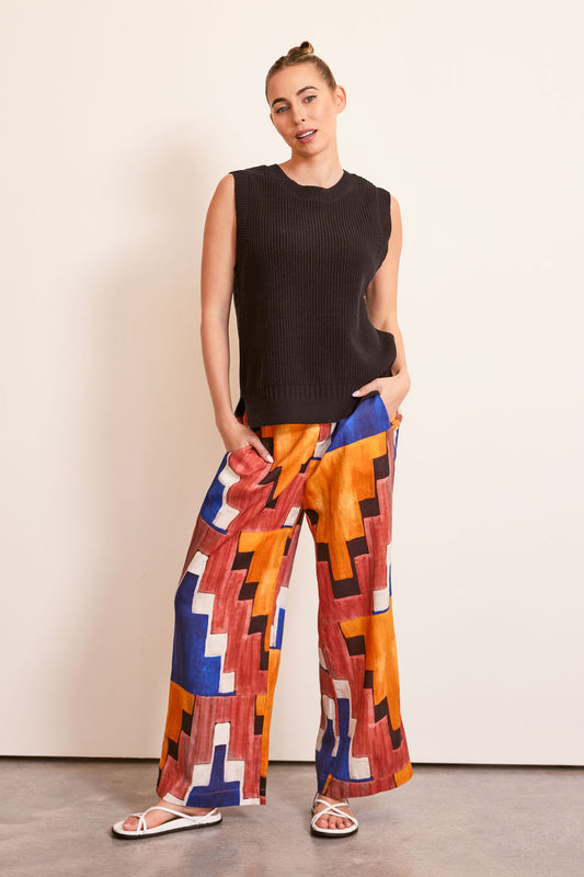 Kaleido High Waisted Wide Leg Pant Copper Abstract