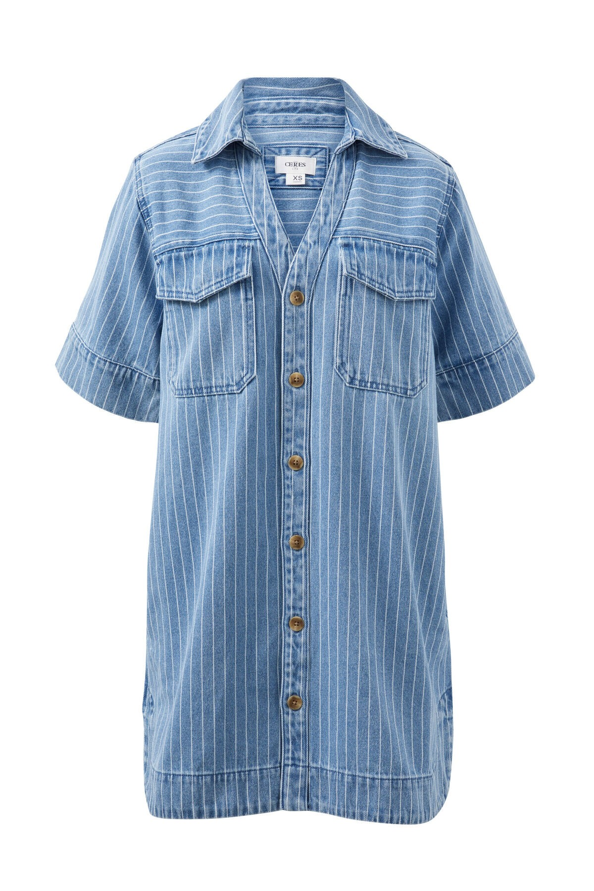 Ceres Life Sammy Relaxed Shirt Dress Indigo Stripe