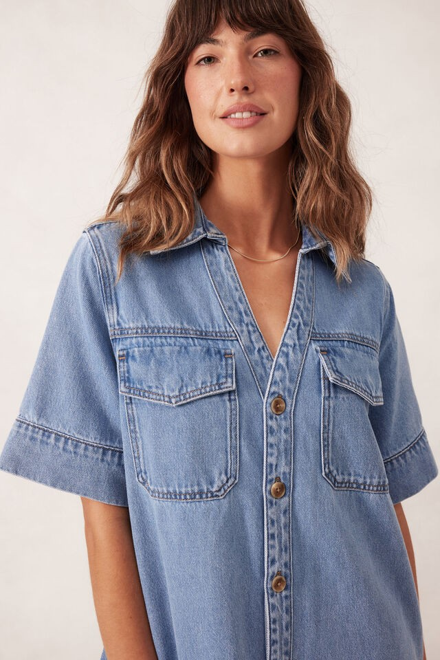 Ceres Life Relaxed Shirtdress Mid Vintage Blue