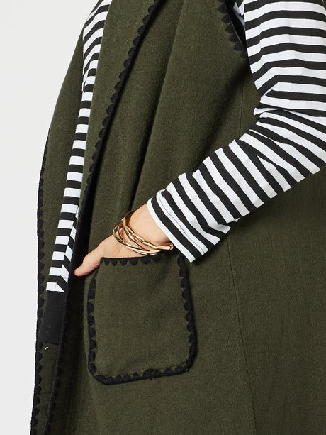 Threadz Cosy Contrast Detail Hooded Vest - Khaki