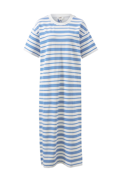 Ceres Life Charlotte Midi Terry Dress - White Azzure Blue Stripe
