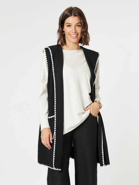 Threadz Cosy Contrast Detail Hooded Vest Black
