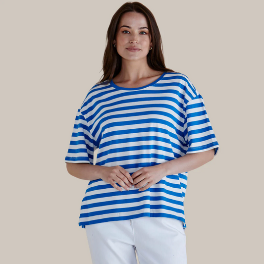 Betty Basics Azure Blue Stripe Relax Boxy Tee