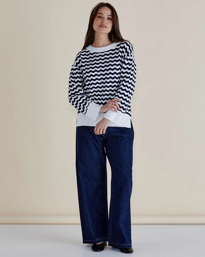 Betty Basics Ember Knit Jumper Navy and White