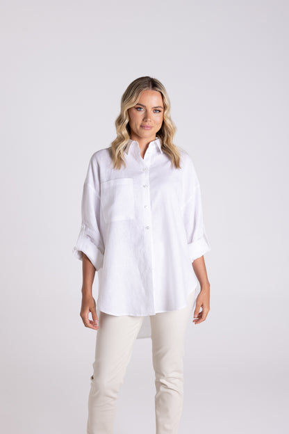 Two T's Oversized Linen Shirt White