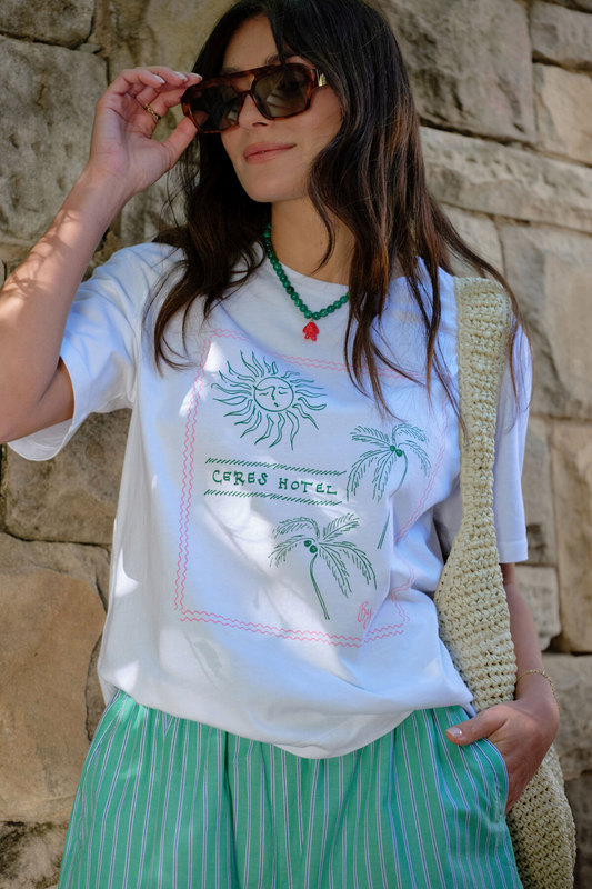 Ceres Life Stevie Slouchy Tee - White/Ceres Hotel