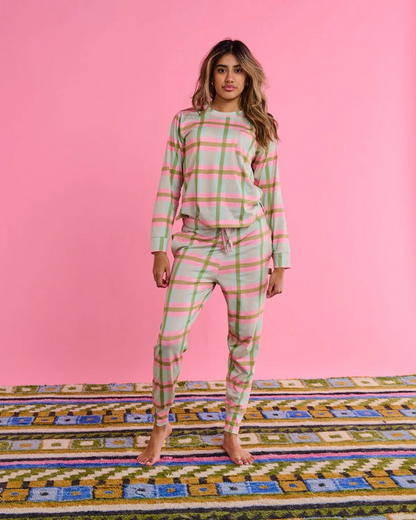 Kip and Co Pistachio Tartan Organic Coitton Long Sleeve And Pant Set