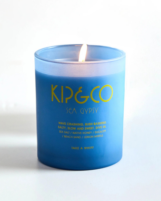 Kip & Co Sea Gypsy soy candle blue glass