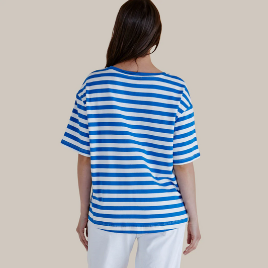 Betty Basics Azure Blue Stripe Relax Boxy Tee