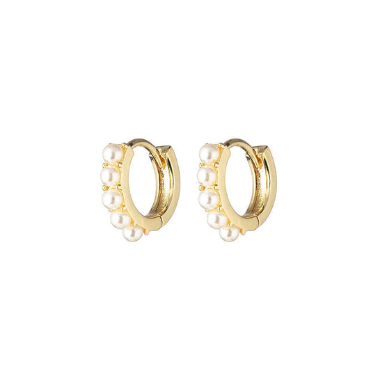 Greenwood Designs Nicola Gold Huggie Hoops with Mini Faux Pearls