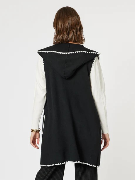 Threadz Cosy Contrast Detail Hooded Vest Black