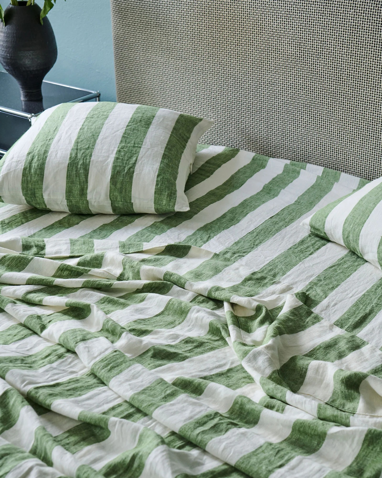 Kip & Co Moss Green Stripe Linen Pillowcase set