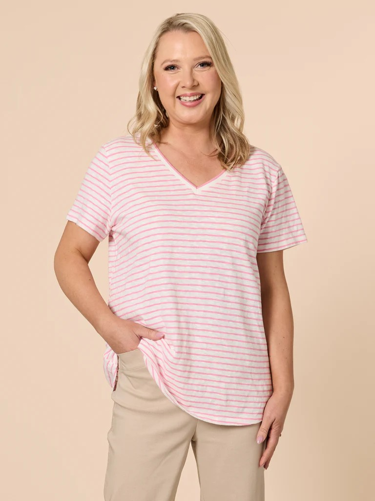 Threadz Tonic Stripe Tee - Pink/White