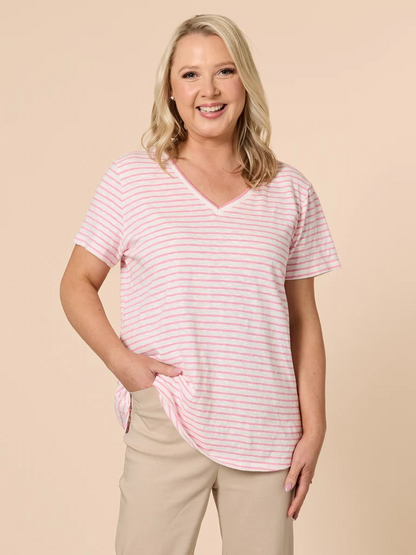 Threadz Tonic Stripe Tee - Pink/White