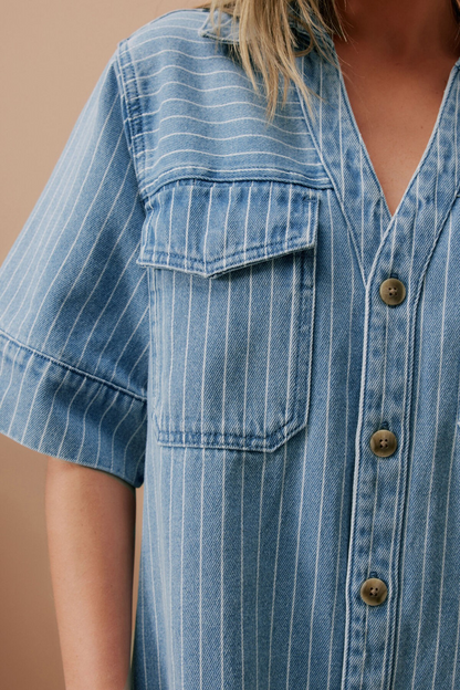 Ceres Life Sammy Relaxed Shirt Dress Indigo Stripe