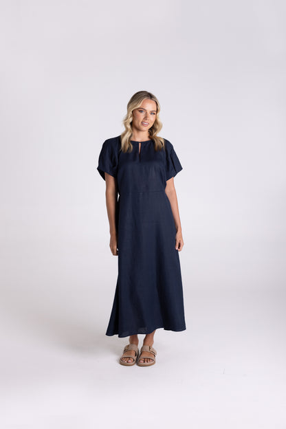 Two T's Linen Midi Dress Navy