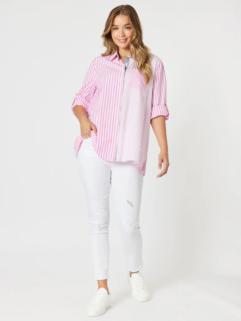 Threadz Skyler Stripe Shirt - Pink/White