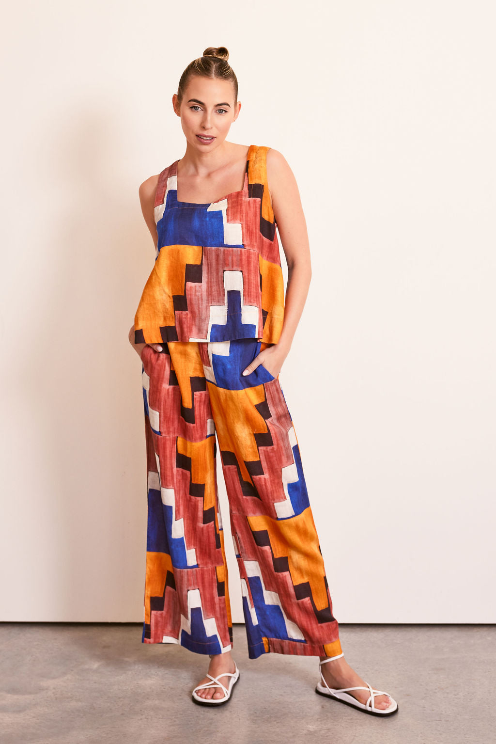 Kaleido High Waisted Wide Leg Pant Copper Abstract