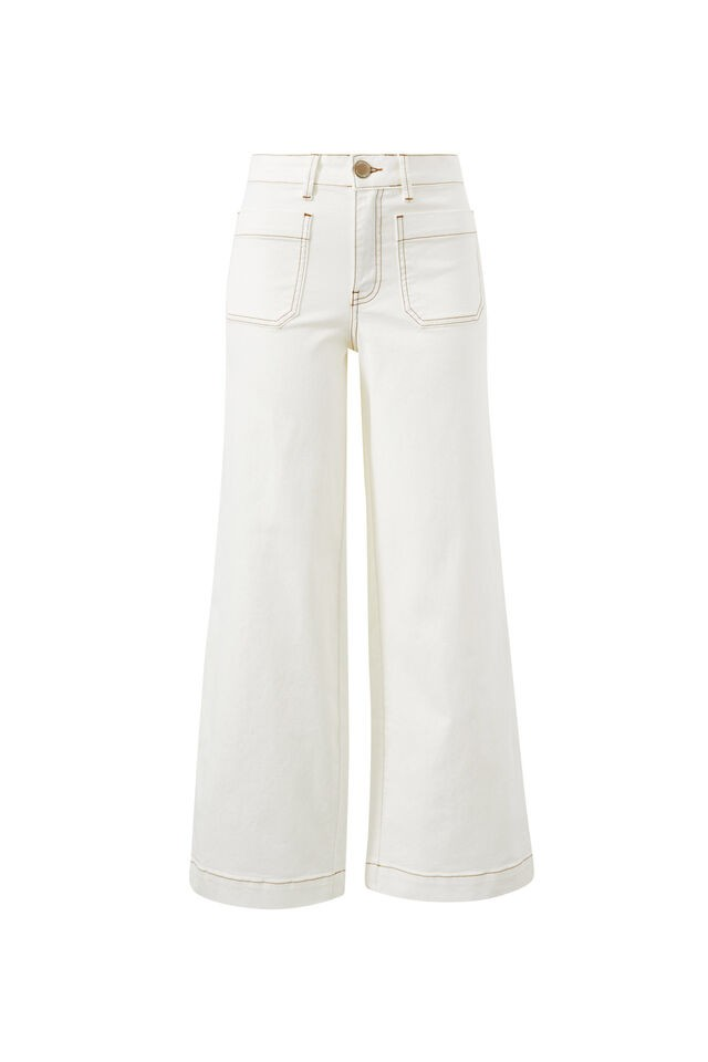 Ceres Life Wide Leg Patch Pocket Jeans Ecru