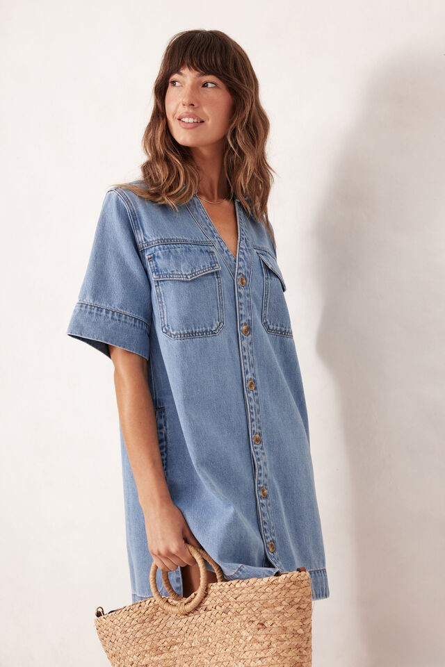 Ceres Life Relaxed Shirtdress Mid Vintage Blue