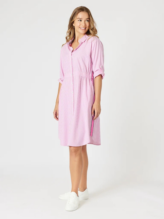 Threadz Skyler Stripe Dress - Pink/White