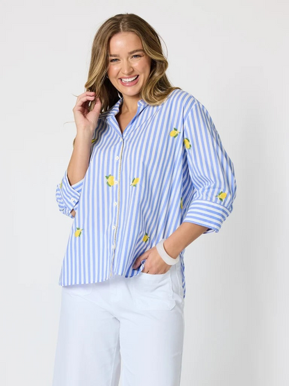 Threadz Spritz Embroidered Stripe Print Shirt - Blue/White