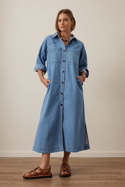 Ceres Life Rae Long Sleeve Midi Dress New Vintage Blue