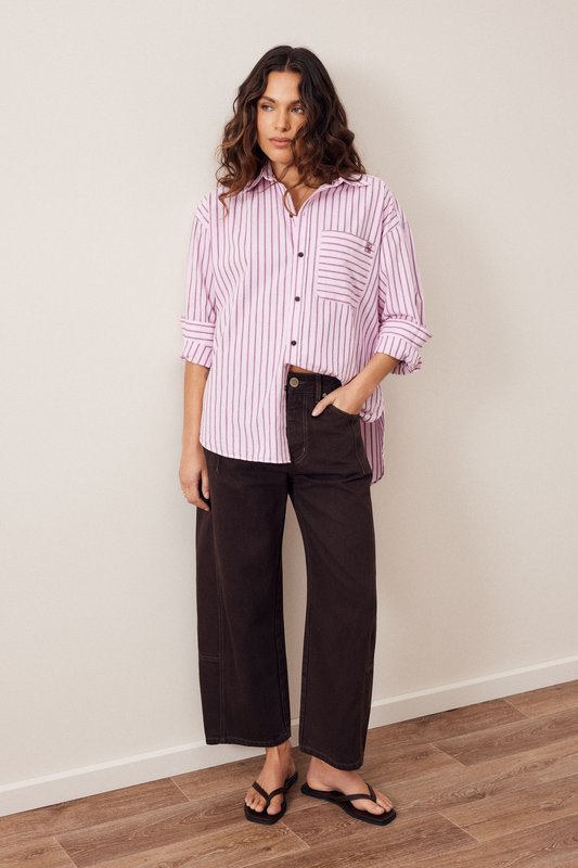 Ceres Life Peta Oversized Shirt - Sunfaded Pink Stripe