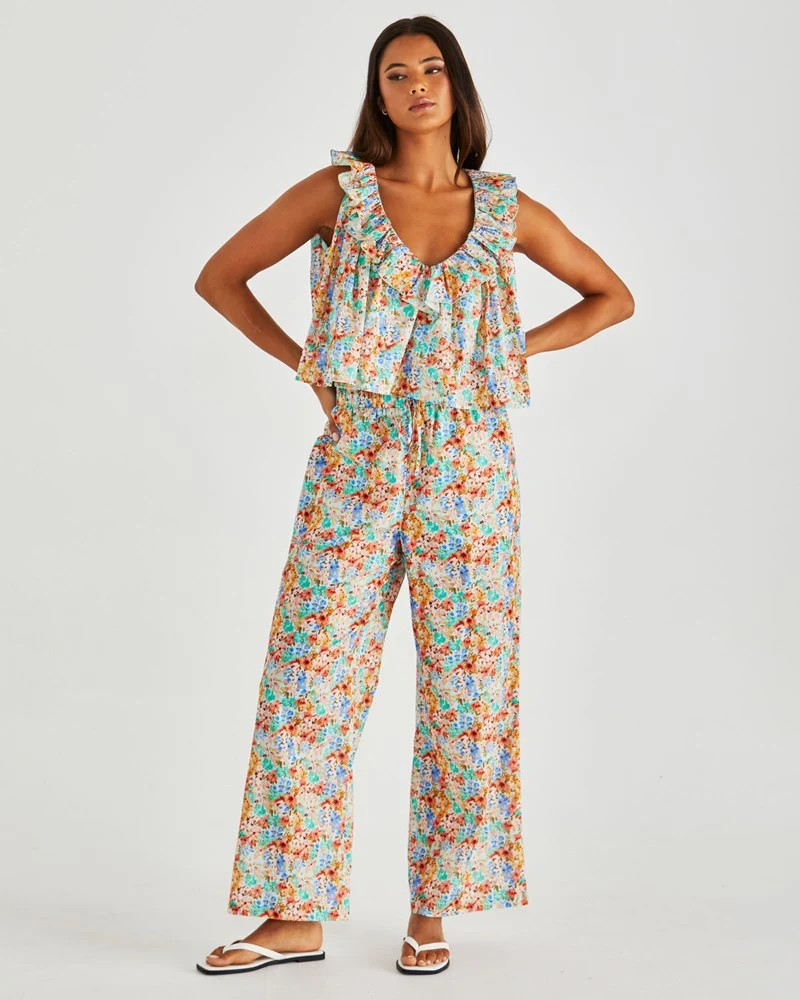 Sass Panna Ruffled Neck Tank - Blossom