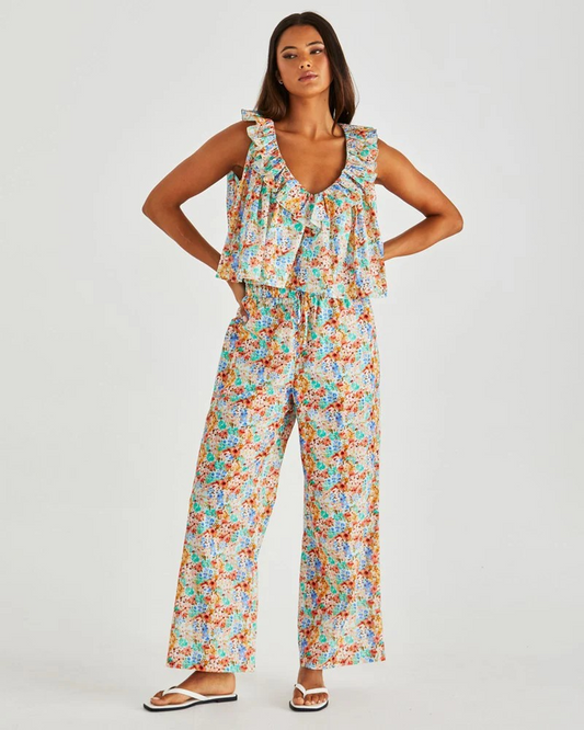 Sass Panna Ruffled Neck Tank - Blossom