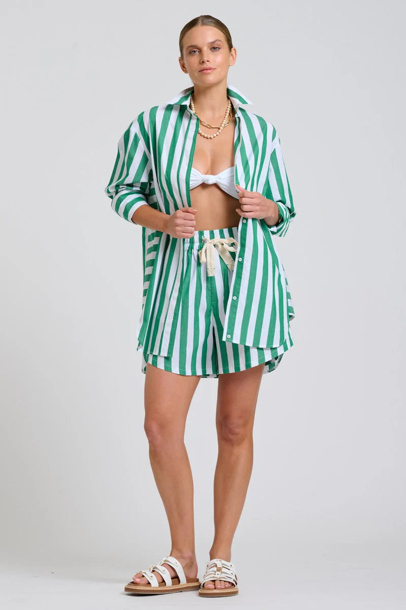 Shirty The Ashley Short Green Wide Stripe