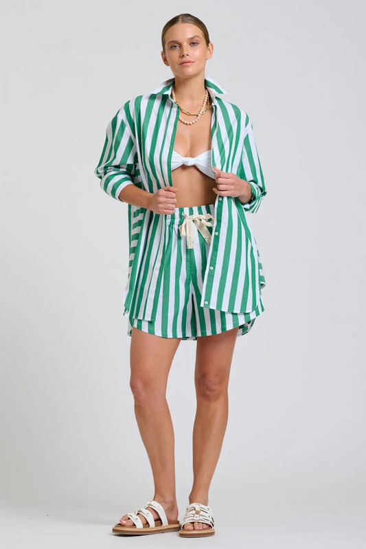 Shirty The Ashley Short Green Wide Stripe
