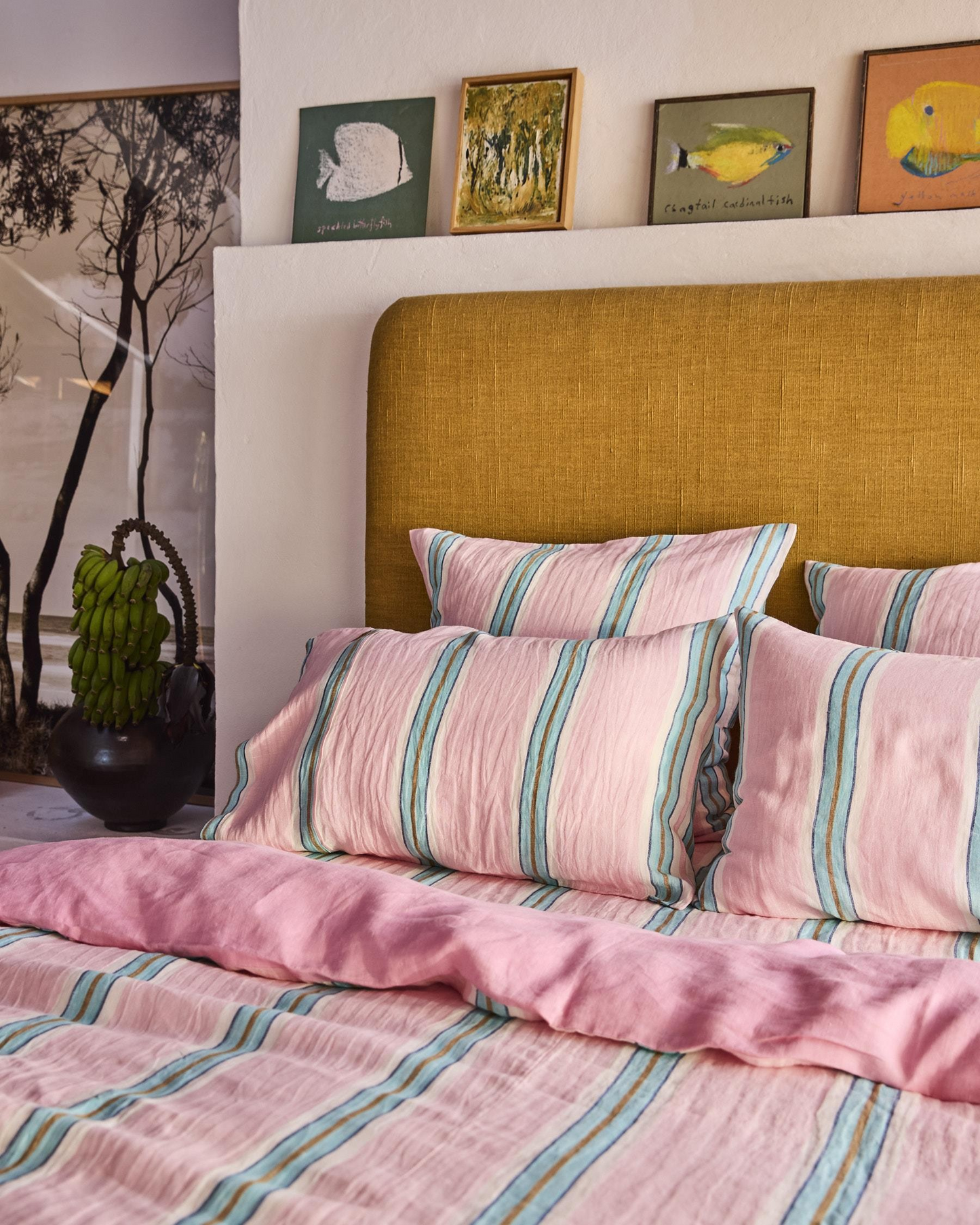 Kip and Co Tickled Pink Stripe Linen Bedding