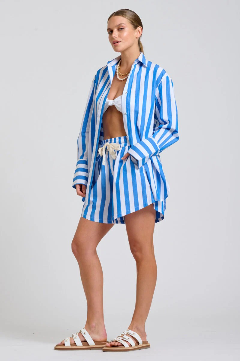 Shirty The Andrea Shirt - Mid Blue Wide Stripe