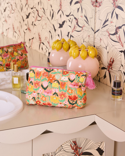 Kip and Co Popping Flowers Peach Quilted Cotton Toiletry Purse