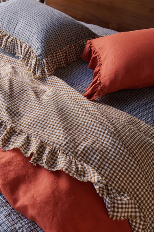 Society Of Wanderers Gumnut Gingham French Flax Linen Bedding