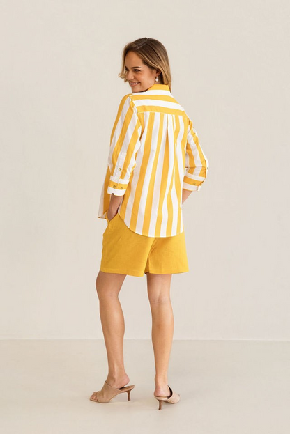 Kaleido 100% Cotton 3/4 Sleeve Classic Shirt - Mango Block Stripe