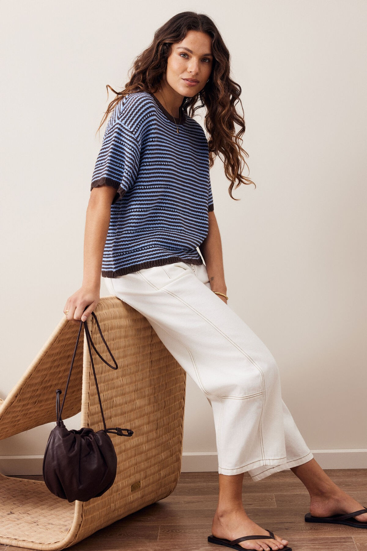 Ceres Life Nina Boxy Knit Tee - Brunette Sky / Blue Stripe