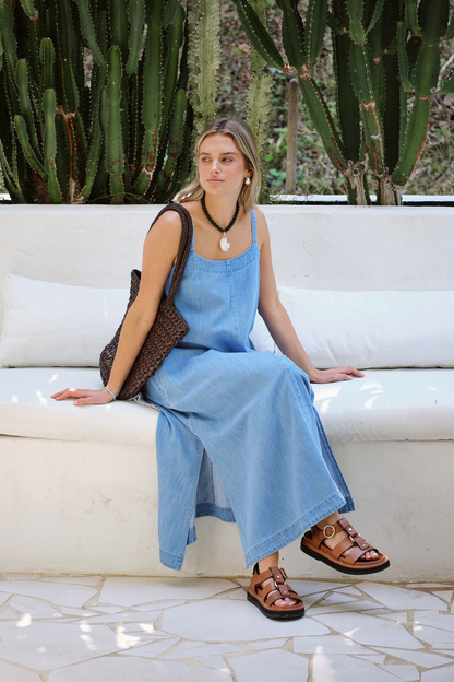 Ceres Life Remy Strappy Midi Maxi Dress - Vintage Blue Denim